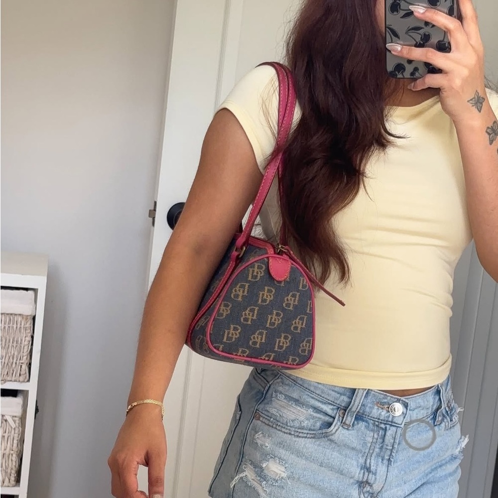 Vintage Dooney & Bourke Signature Canvas Barrel Bag
